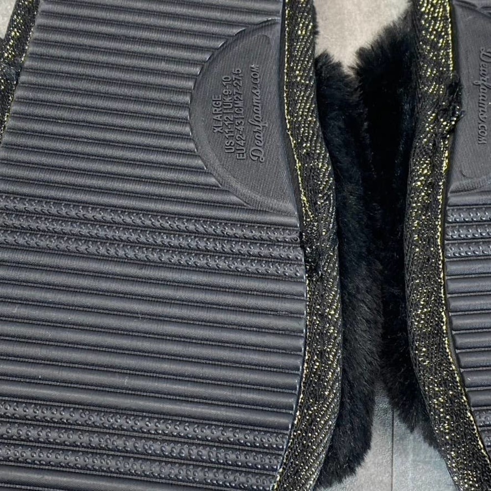 Dearfoams Women's Black Faux-Fur Memory Foam I do Crew Slide Slippers SZ XL - Picture 9 of 9